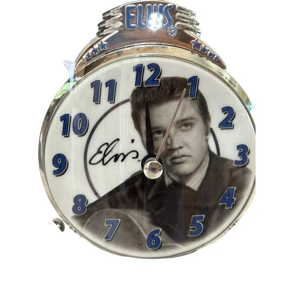 Elvis Presley Pendulum Clock 25th Anniversary Blue Silver Glass Works See Video - Picture 2 of 8